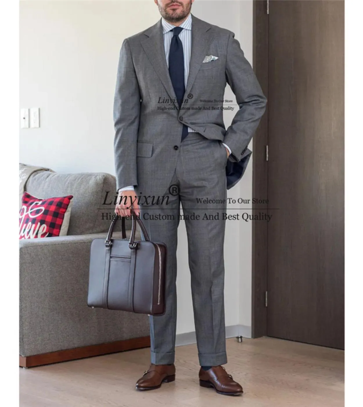 Abiti da uomo grigi Blazer formale da lavoro Smoking da sposo da sposa Slim Fit Best Man Set da 2 pezzi Giacca da ballo per banc