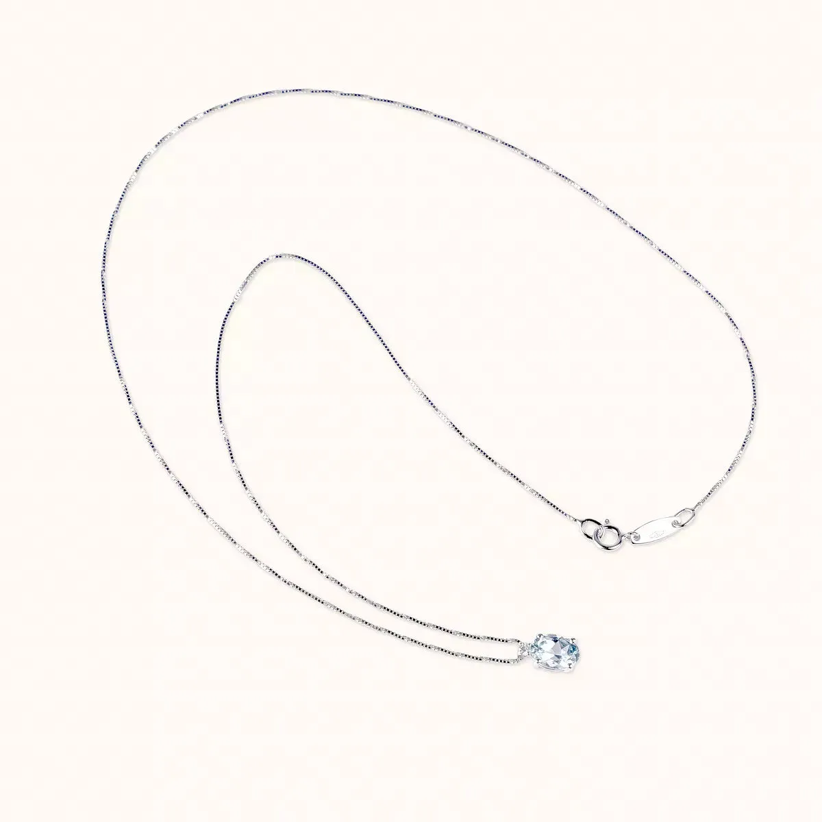 ALFYO Collana Acquamarina Ovale e Diamante in Oro Bianco
