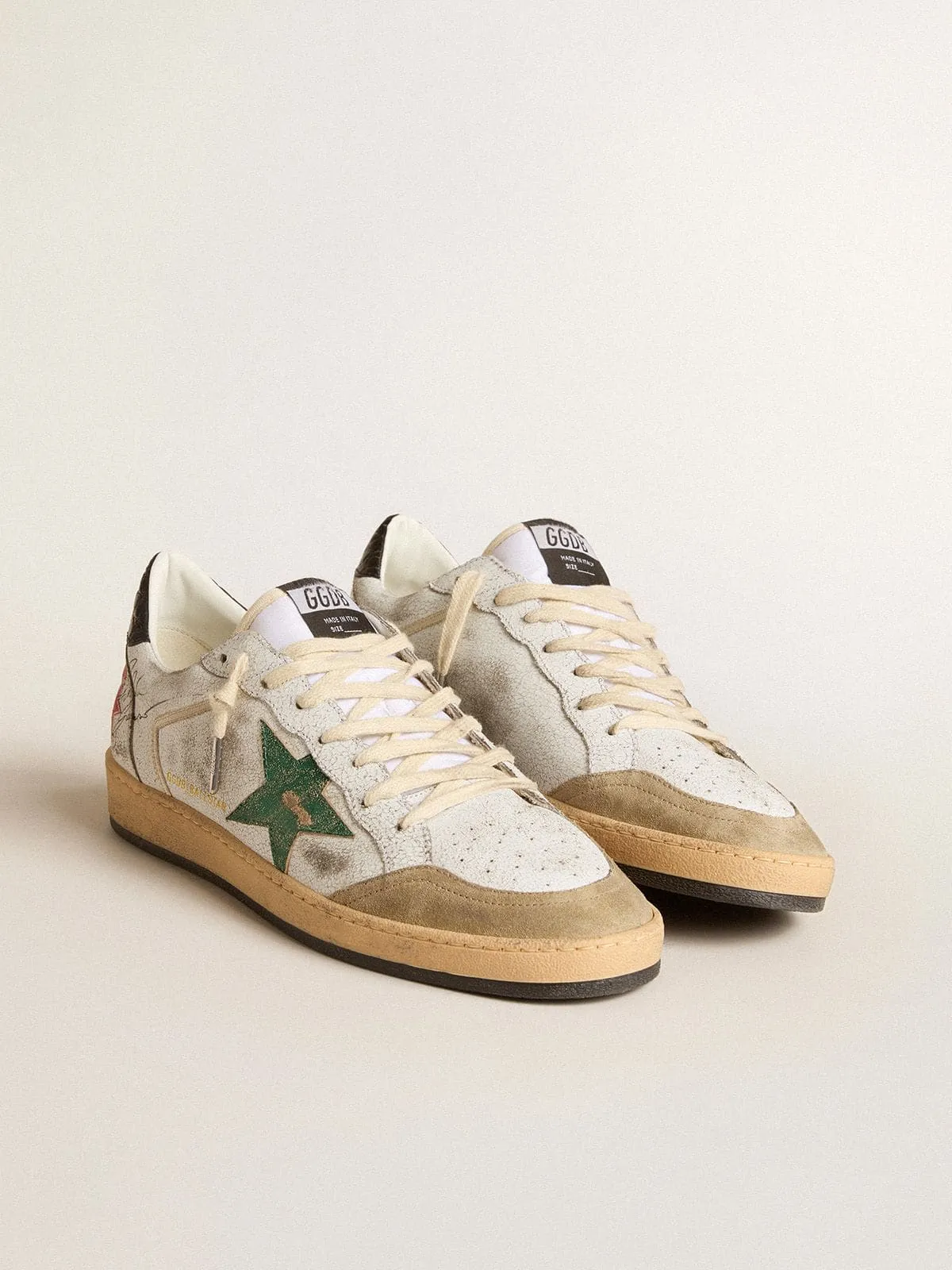 Ball Star Uomo con stella in pelle laminata e talloncino in pelle grigia