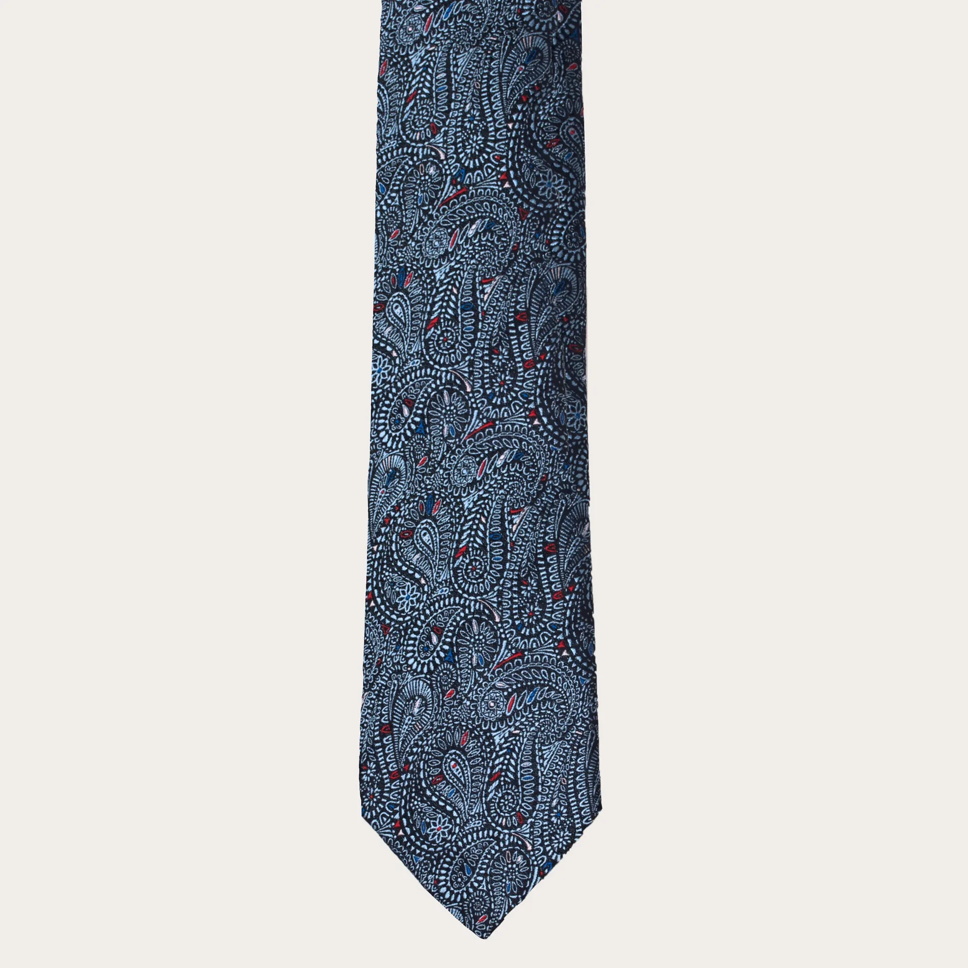 Cravatta blu in seta fantasia cachemire