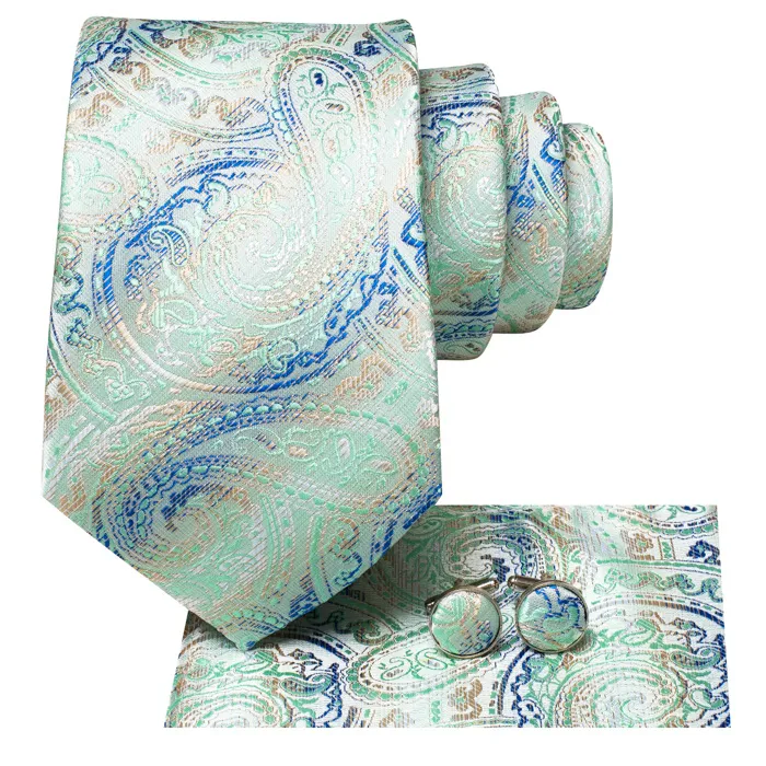 Henk ter Horst cravatta in seta con gemelli e fazzoletto da taschino, colore paisley a righe Beige