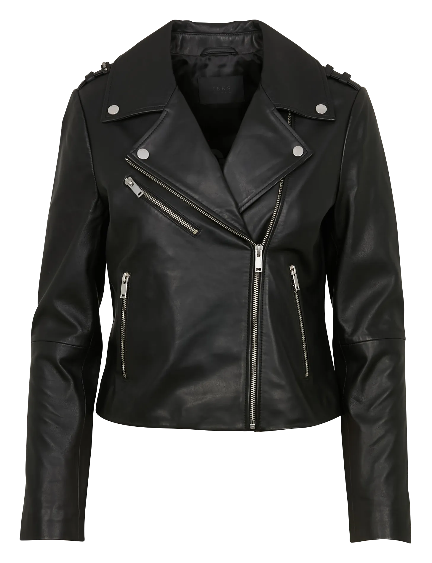  IKKS   Giacca diritta con revers in pelle | Nero