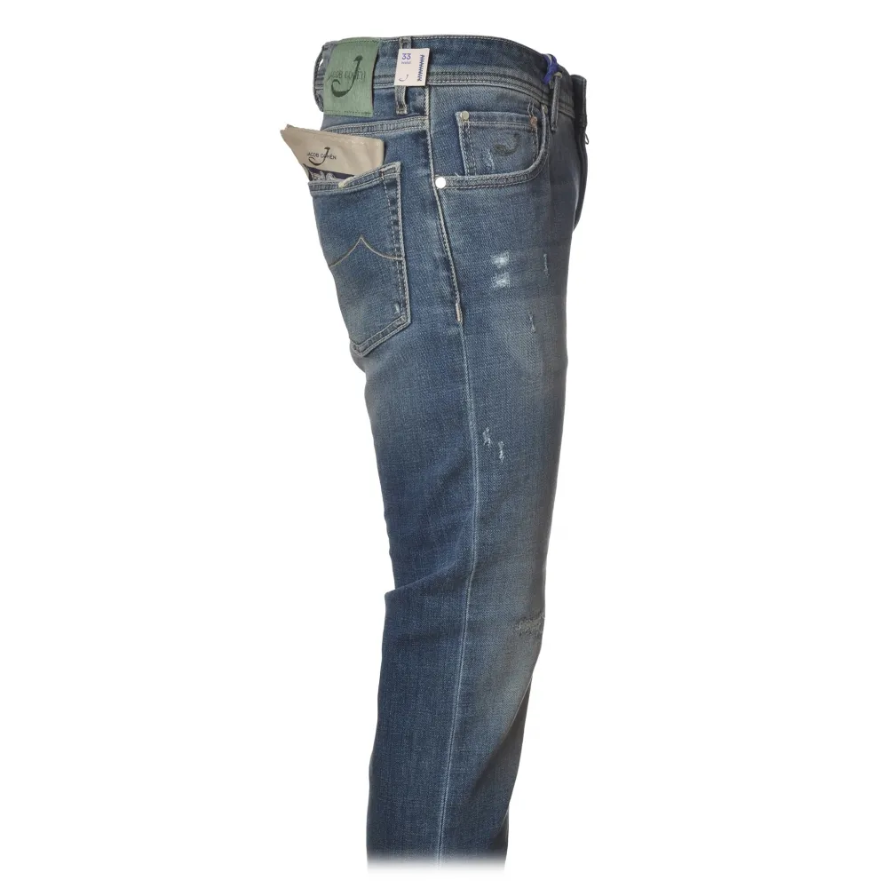 Jacob Cohën - Jeans 5 Tasche Slim Fit con Strappi - Denim Chiaro - Pantaloni - Made in Italy - Luxury Exclusive Collection