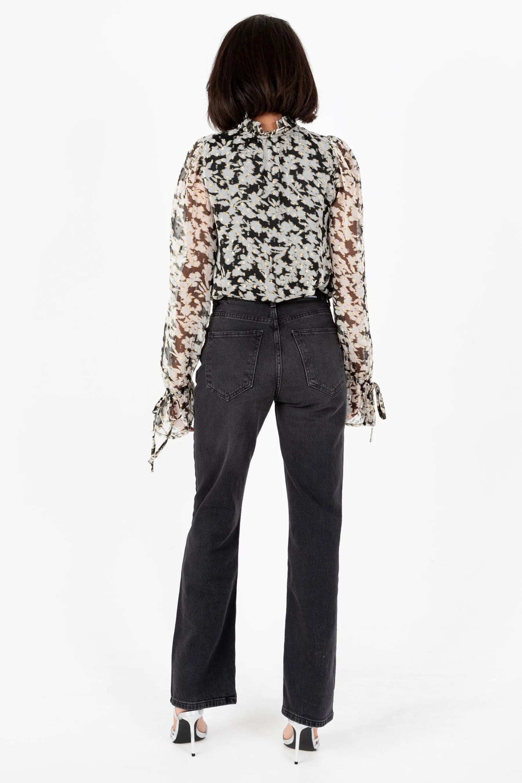 lovedrobe Cravatta Collo Nero - Blusa con polsini Cravatta    