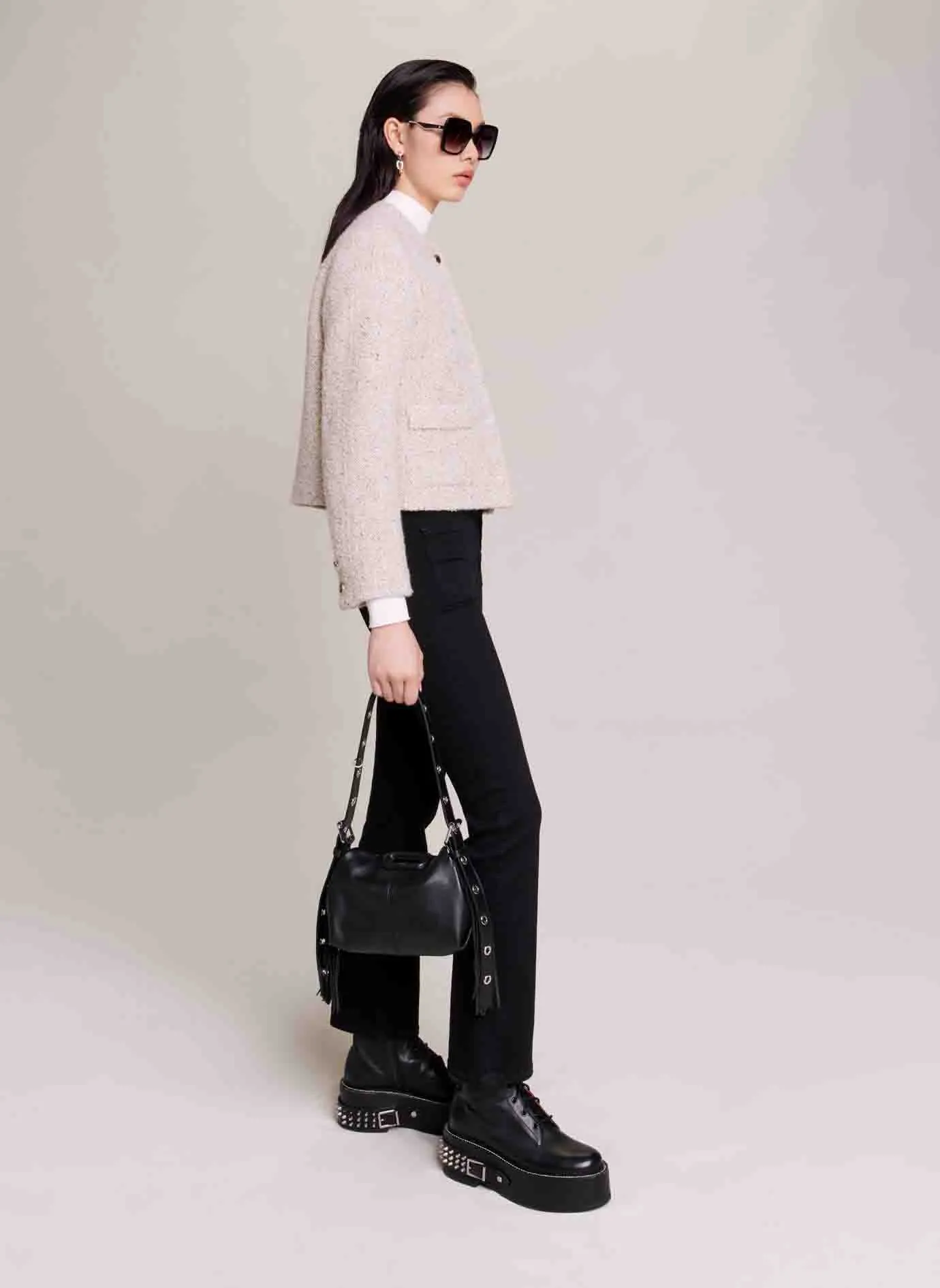 MAJE   Jeans svasati a vita alta in misto cotone | Nero