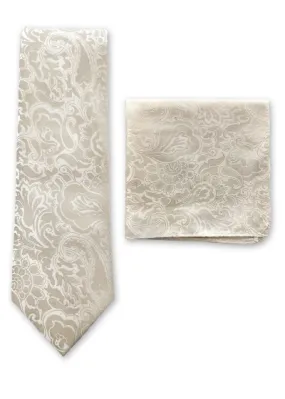 Set cravatta uomo e scialle decorativo motivo Paisley Crema