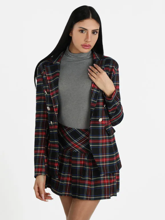 Solada Blazer femme à double boutonnage à carreaux