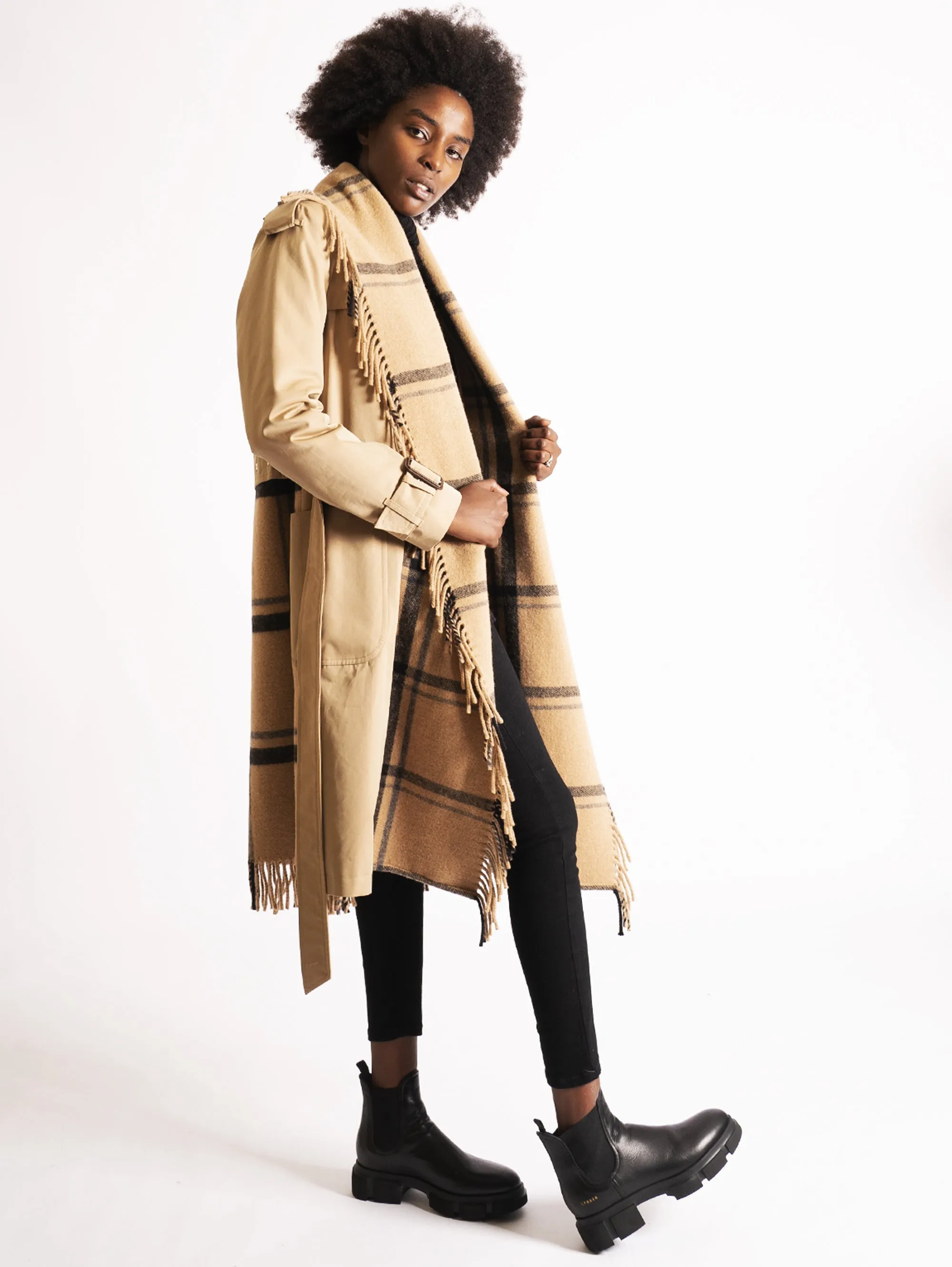 Trench Coat con Sciarpa Cammello